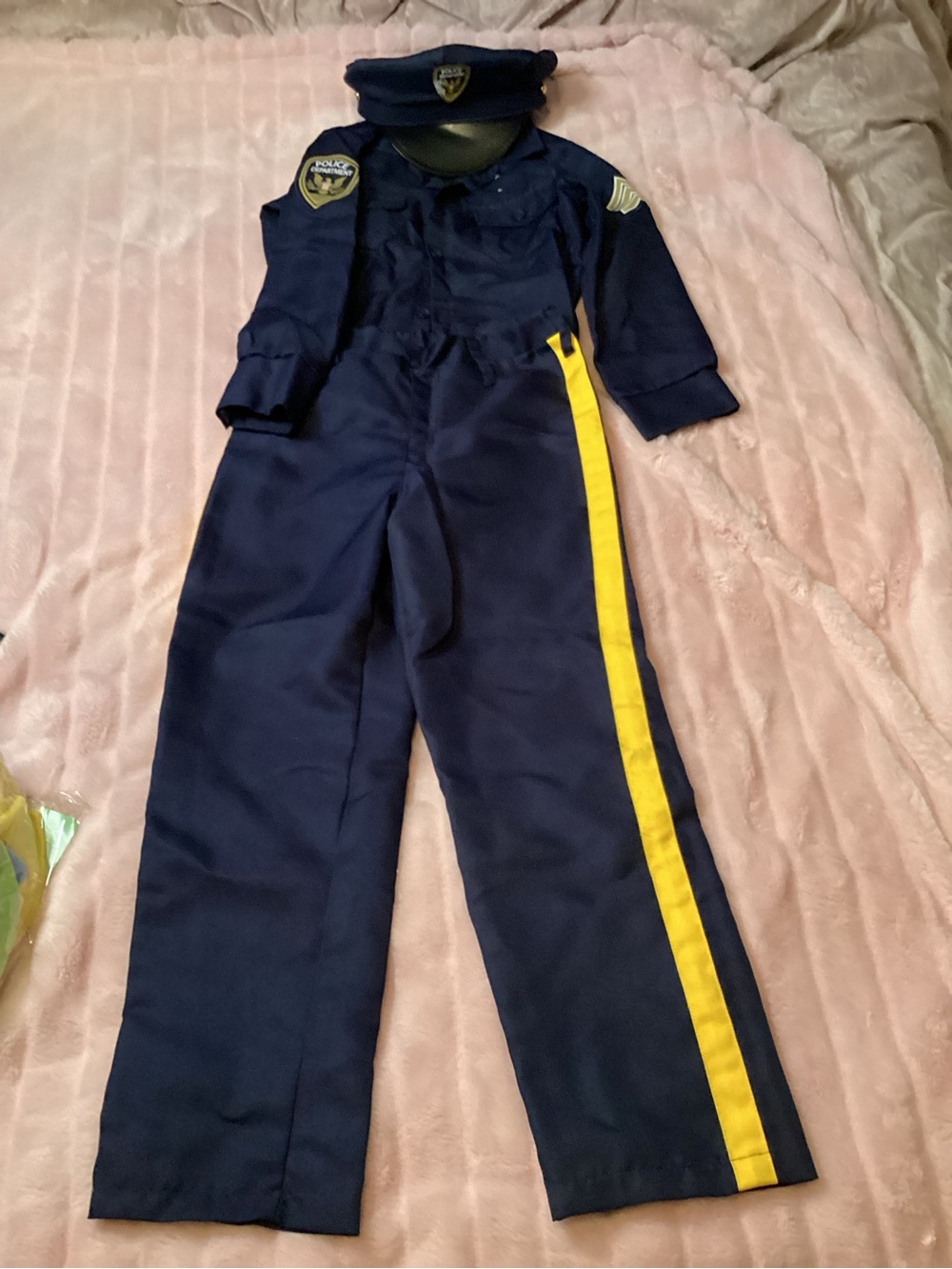 Kids Navy Blue Police Cop Halloween Costume Pants with Yellow Stripe kids Lrg